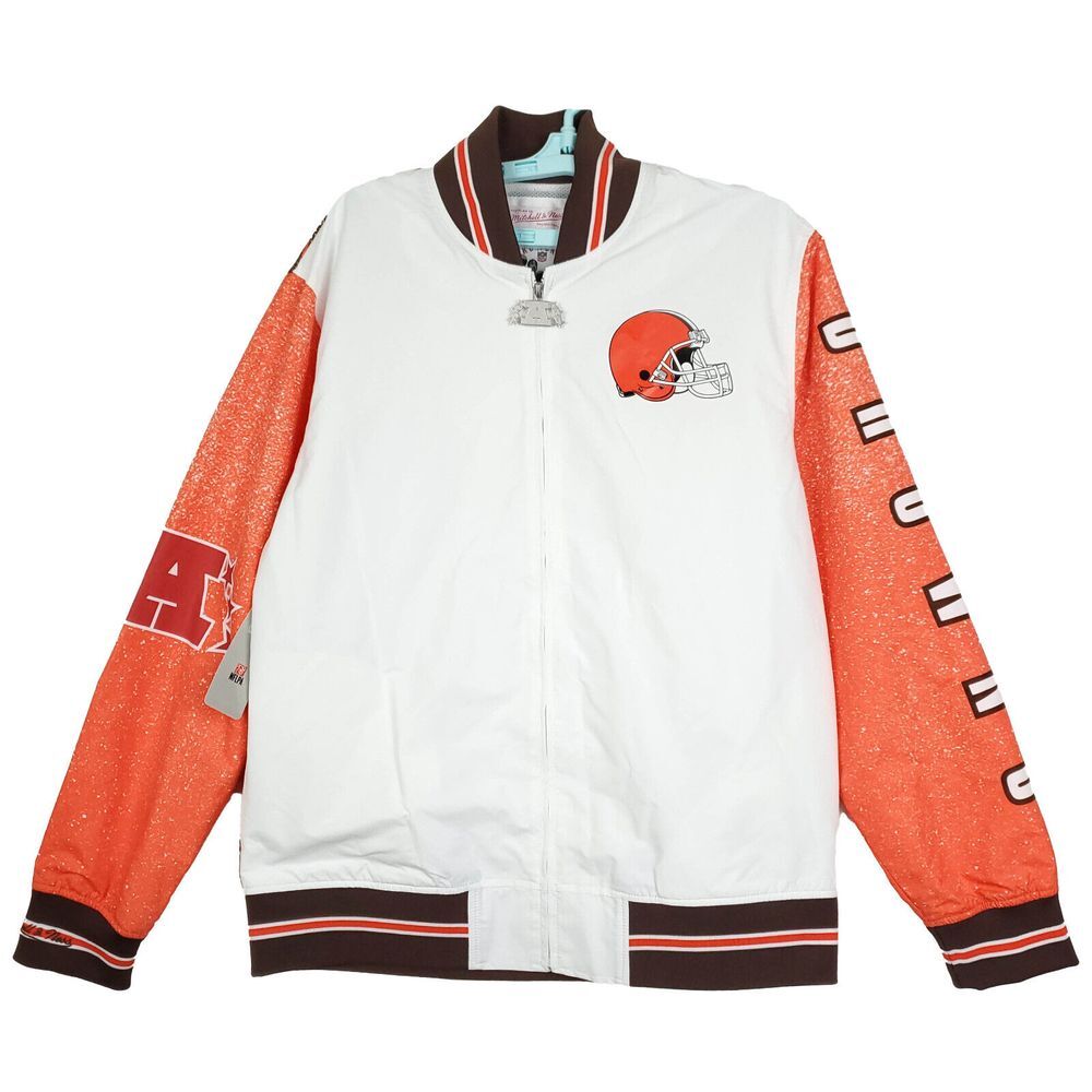 Cincinnati Browns Mitchell‎ & Ness NFL Large Varsity Jacket White Orange NWT